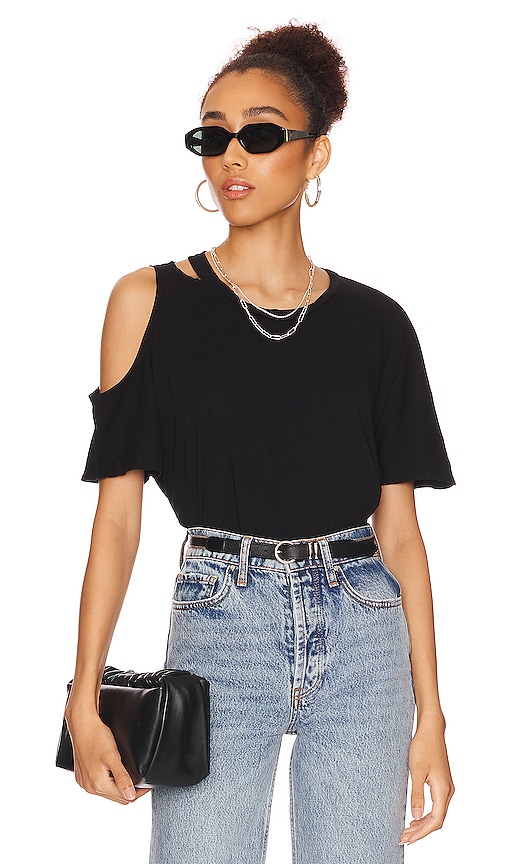 Michael Lauren Verdugo Crew Neck Tee with Cutout in Black