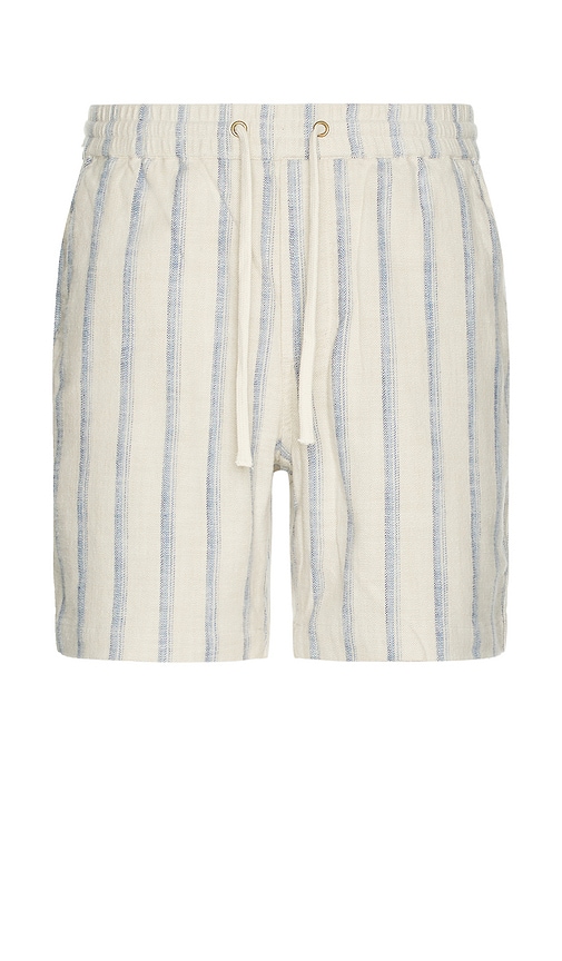 Marine Layer Saturday Stretch Selvage Short in Natural & Blue Stripe