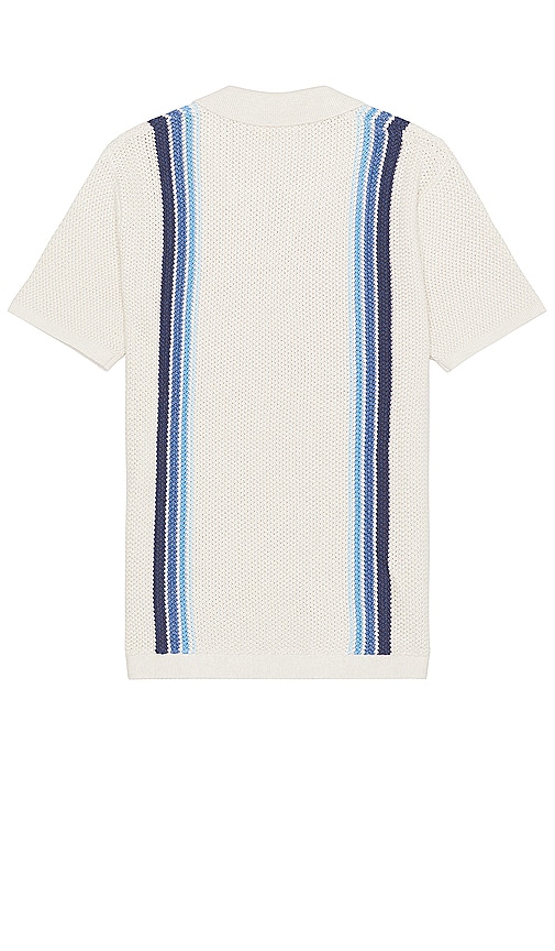Shop Marine Layer Conrad Vertical Stripe Sweater Polo In Oatmeal Blue Stripe