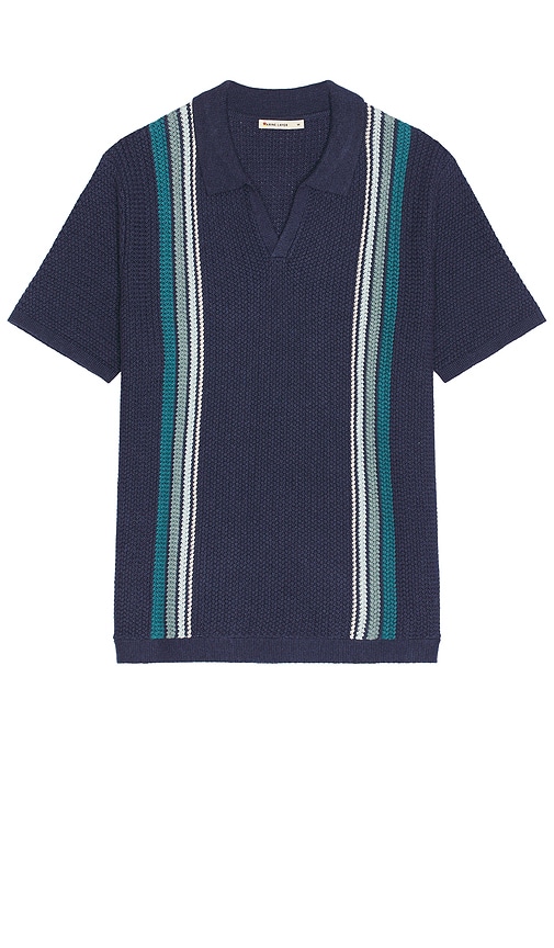 Shop Marine Layer Resort Deep V Sweater Polo In Navy Blue Stripe