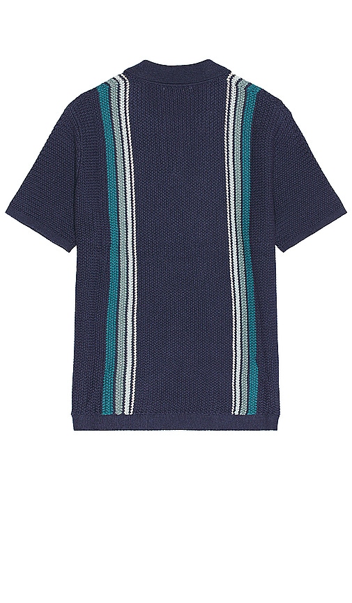 Shop Marine Layer Resort Deep V Sweater Polo In Navy Blue Stripe