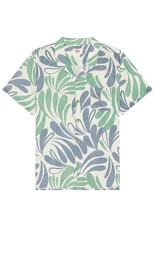 Shop Marine Layer Resort Short Sleeve Tencel Linen Resort Shirt In Blue & Green Splash Print