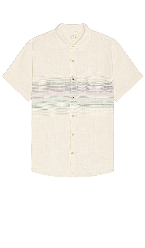 Shop Marine Layer Resort Short Sleeve Stretch Selvage Shirt In Natural Multi Stripe