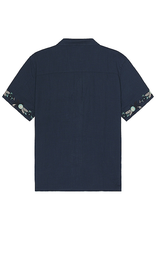Shop Marine Layer Resort Short Sleeve Border Embroidery Resort Shirt In 靛蓝