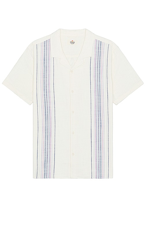 Shop Marine Layer Stretch Selvage Placed Vertical Shirt In Natural & Lavender Stripe