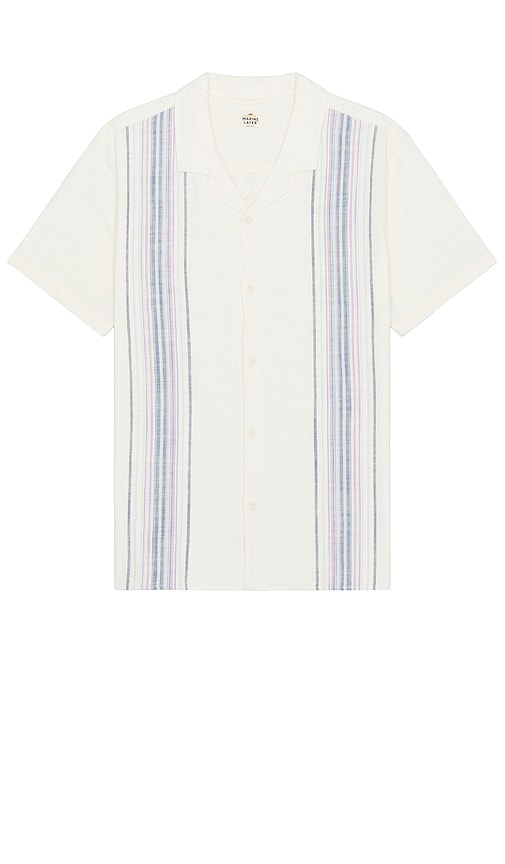 Shop Marine Layer Stretch Selvage Placed Vertical Shirt In Natural & Lavender Stripe