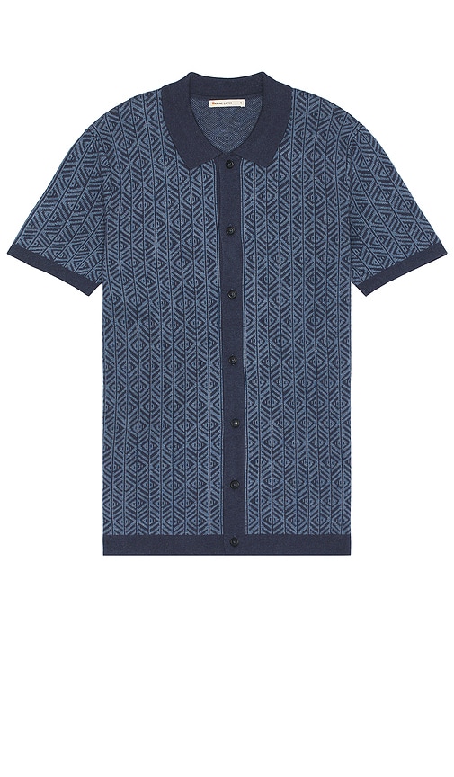 Shop Marine Layer Jacquard Short Sleeve Sweater In Blue Geo Jacquard