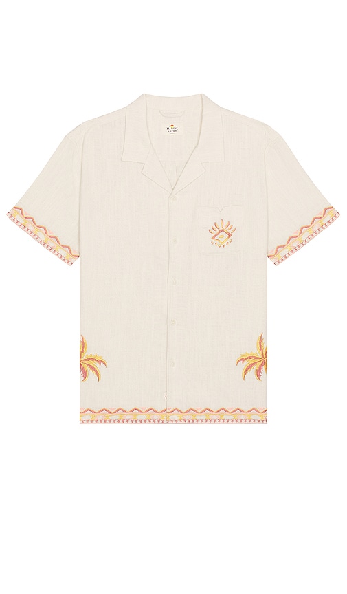 Shop Marine Layer Placed Embroidery Resort Shirt In 自然色，珊瑚红