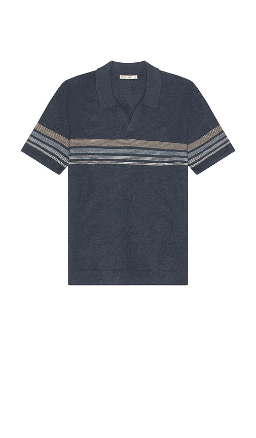 Shop Marine Layer Liam Chest Stripe Polo In Navy Neutral Stripe