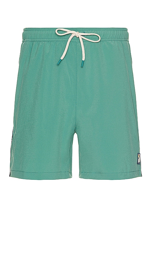 Marine Layer Resort 4 Way Stretch Swim Trunk in Deep Sea Side Stripe
