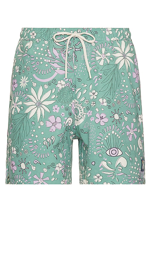 Shop Marine Layer 4 Way Stretch Swim Trunk In Green Floral Print