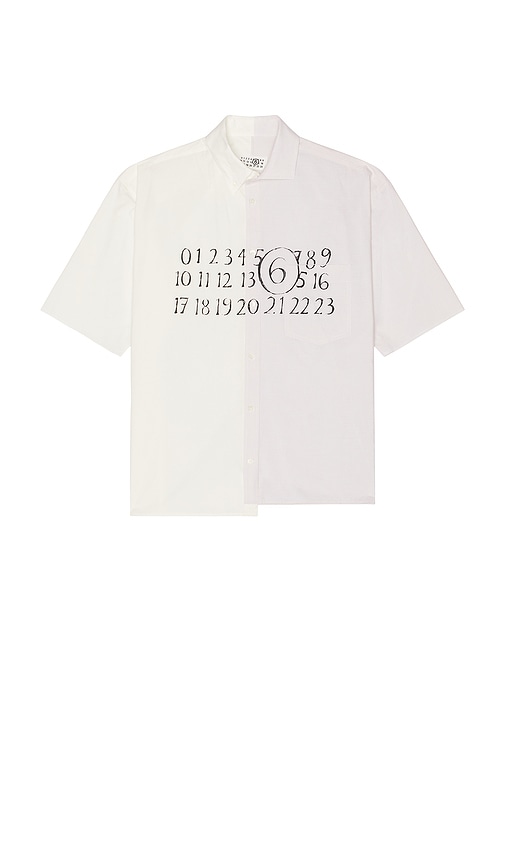 MM6 Maison Margiela Button Down Numbers Shirt in Off White Stripes, White, & Beige