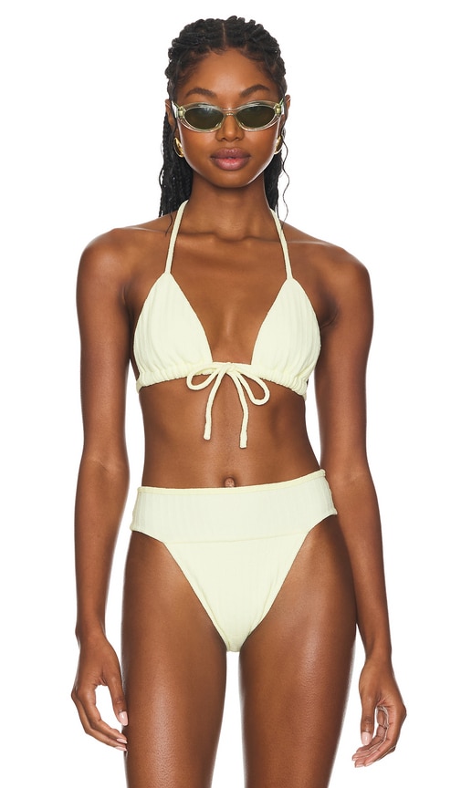 Shop Montce Swim Triangle Ties Variation Bikini Top In Buttercream Rib
