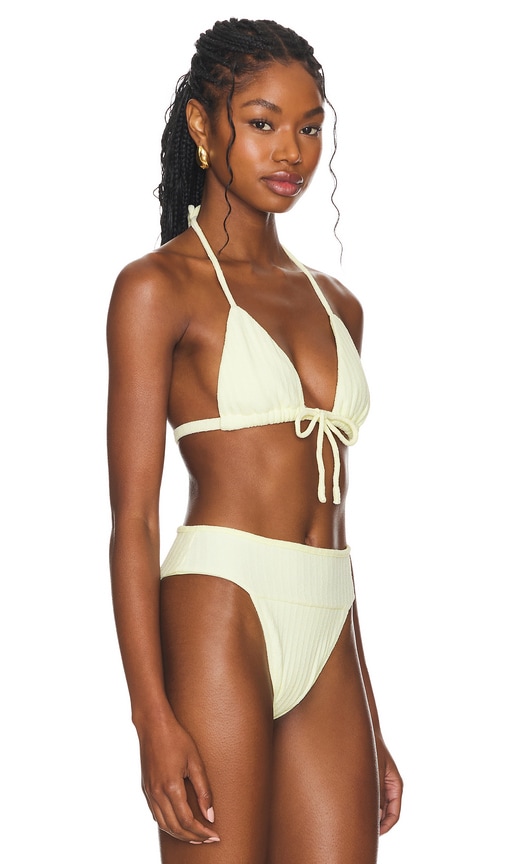 Shop Montce Swim Triangle Ties Variation Bikini Top In Buttercream Rib