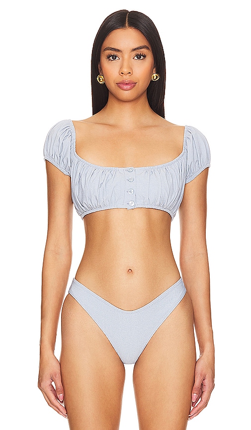 Shop Montce Swim X Olivia Culpo Bandita Bikini Top In Light Denim