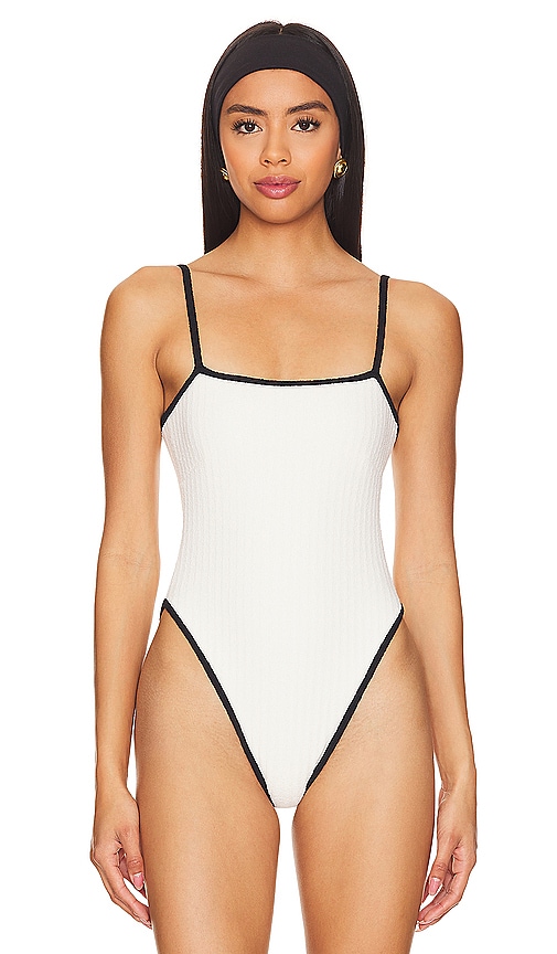 Shop Montce Swim X Olivia Culpo Jacelyn One Piece In Cream Terry Rib