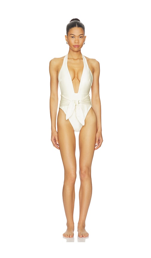 x Elsa Hosk Tropez Tie-Up One Piece by Montce in Cream Silkie