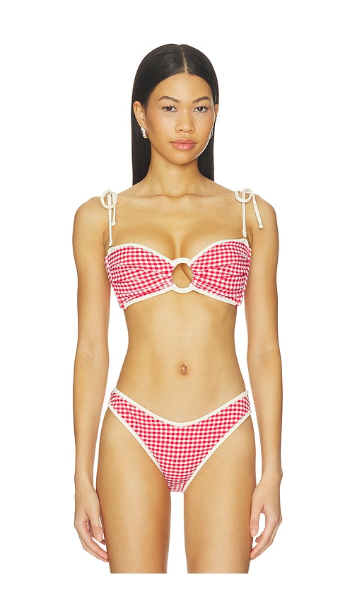 Binded Tori Ties Bandeau Bikini Top by Montce in Red Micro Gingham