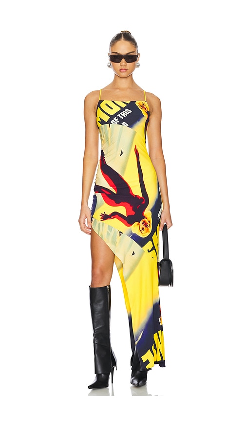 Monse Lady Print Draped Maxi Dress In Yellow