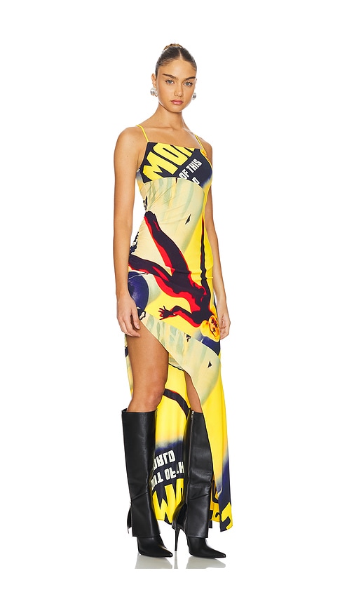 Monse Lady Print Draped Maxi Dress In Yellow
