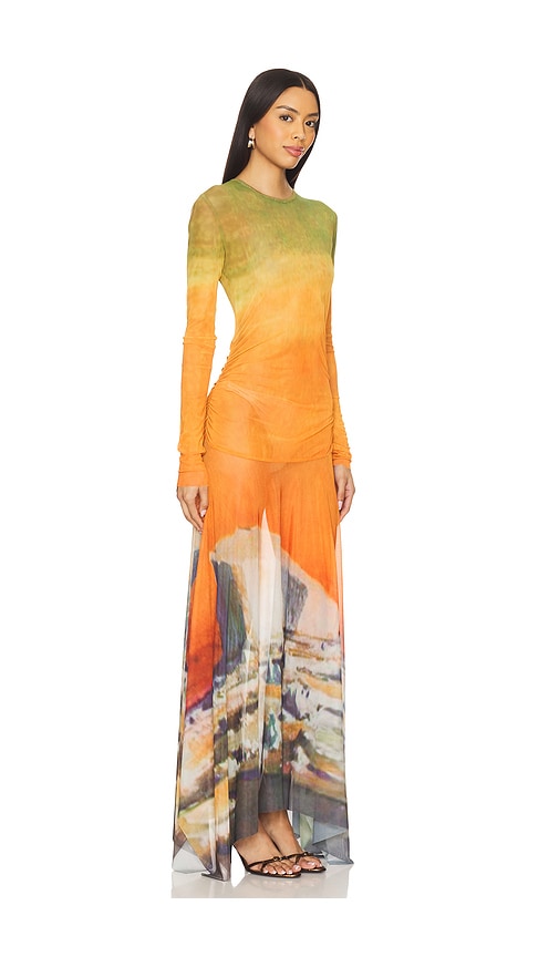 Monse Printed Mesh Hankerchief Hem Midi Dress In Multi