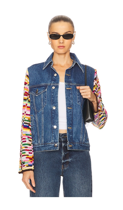 Monse Crochet Sleeves Denim Jacket In Blue
