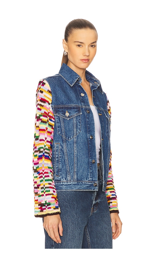  Monse Crochet Sleeves Denim Jacket In Blue. Size 2/s. Also In 4/m, 6/l. 