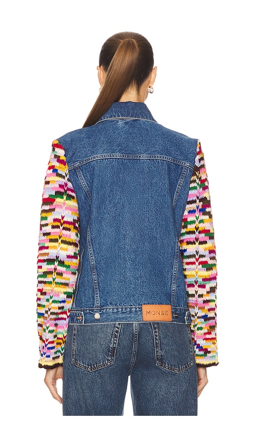  Monse Crochet Sleeves Denim Jacket In Blue. Size 2/s. Also In 4/m, 6/l. 