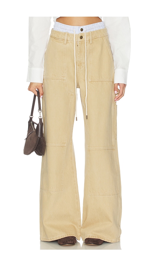 Monse Double Waistband Wide Leg Pant In Brown