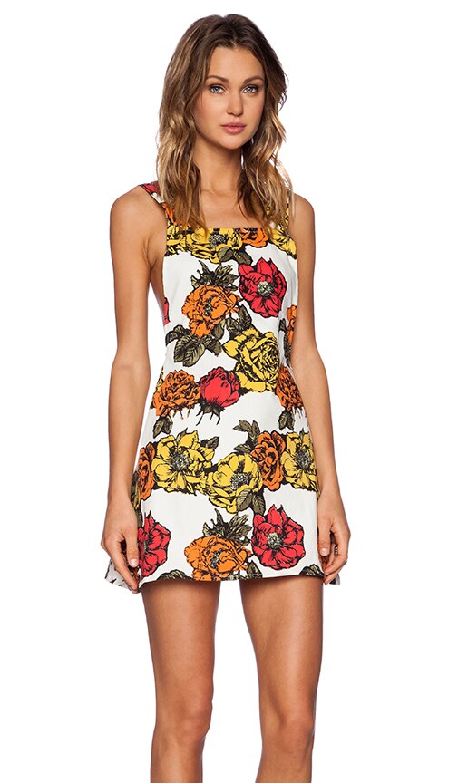 Motel Nadine Pinafore Dress in Ochre Museum Floral