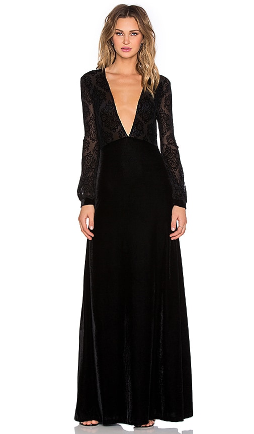 Motel 70S Femme Dress in Black Lace Flocking | REVOLVE