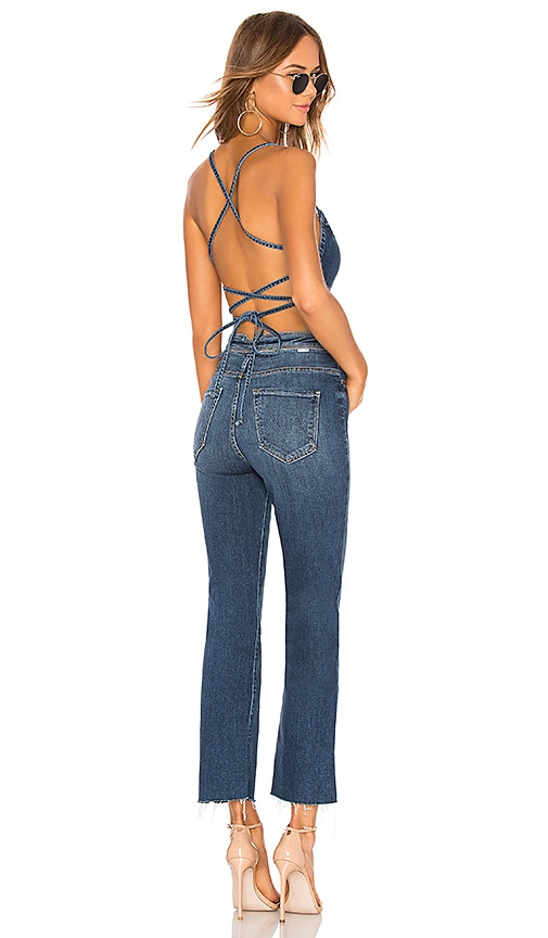 tie back denim jumpsuit