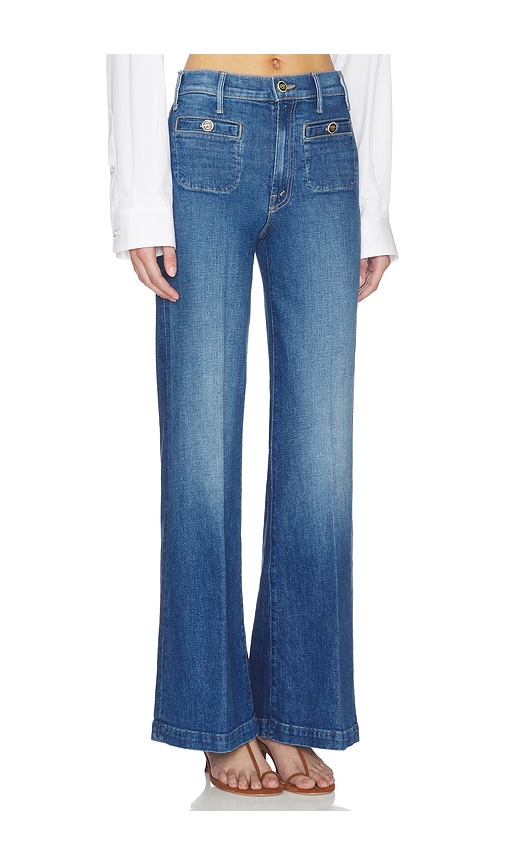 Mother Womens Whisk Me Away Hustler Roller Sneak Wide-leg Denim Jeans In Blue