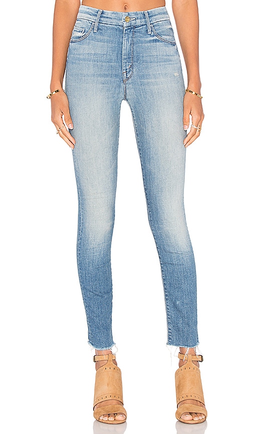 mother denim high waisted looker ankle fray