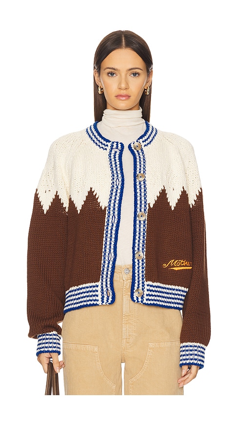Mother Womens The Raglan Zigzag-print Knitted Cotton Cardigan Head For The Hills In Brown