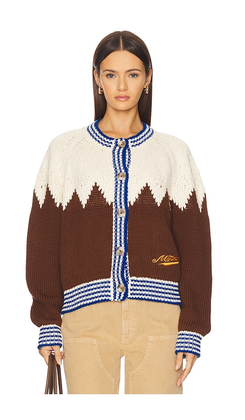 Mother Womens The Raglan Zigzag-print Knitted Cotton Cardigan Head For The Hills In Brown