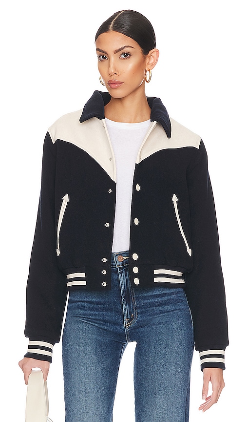 MOTHER The Western Varsity Bomber Jacket in Cool Your Jets