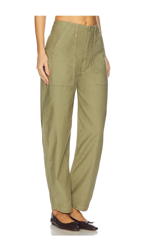 Mother Fangirl Fatigue Flood Barrel-leg Cotton Trousers In Green