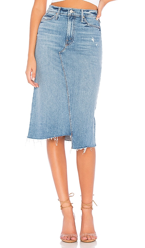 MOTHER The Straight A Step Midi Fray Skirt in Misbeliever | REVOLVE