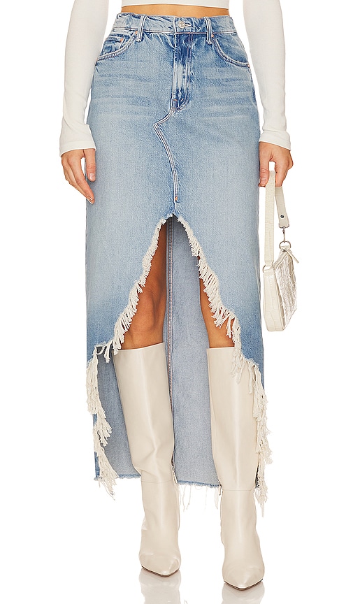 Mother The Ditcher Maxi Super Fray Denim Skirt In Blue