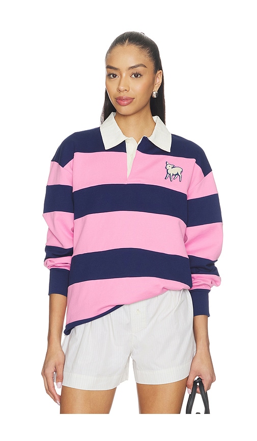  Mother The Piece Huddle Top In Estate Blue And Begonia Pink In Pink, Navy. Taglia Xs. Also In S, M, Xl. 