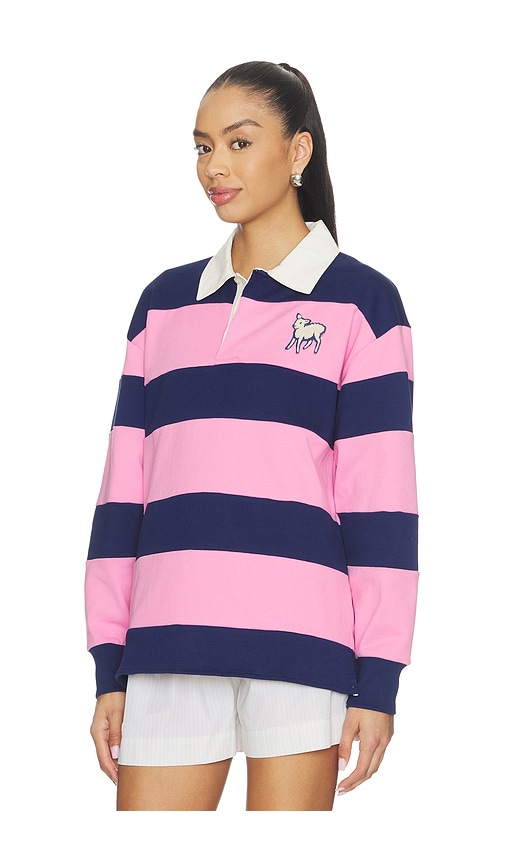  Mother The Piece Huddle Top In Estate Blue And Begonia Pink In Pink, Navy. Taglia Xs. Also In S, M, Xl. 