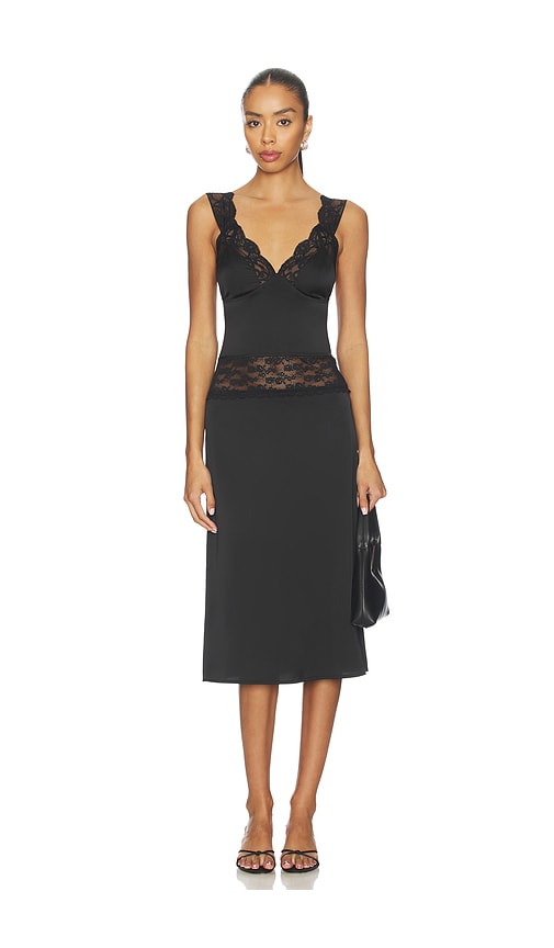 black lace midi dress Black Lace Overlay Long Sleeve Bodycon Midi Dress – AX Paris US main image 0