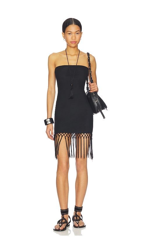 black fringe mini dress LaDivine CD780 Short Cocktail Fitted Fringe Mini Dress main image 1