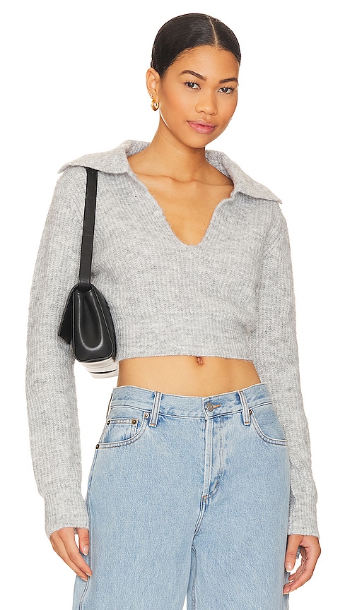 More To Come Carly Deep V Jumper In Heather Grey