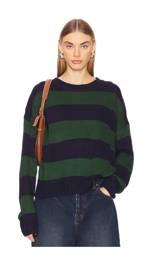 Shop More To Come Leah Crew Neck Sweater In Navy & Green