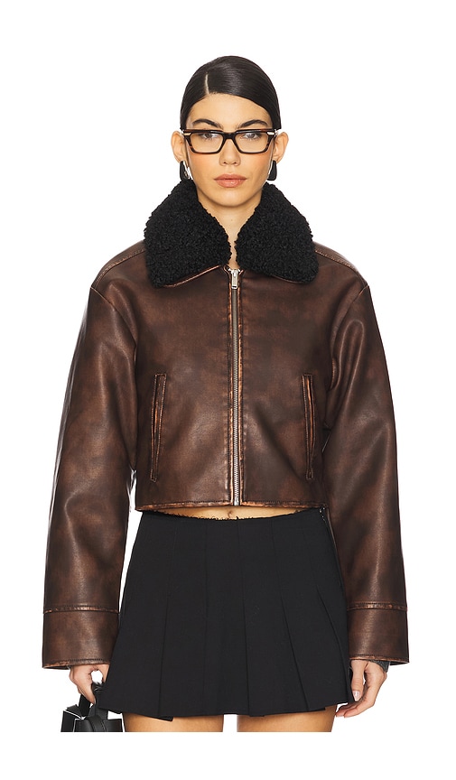 More To Come Lexi Faux Leather Jacket In Distressed Brown