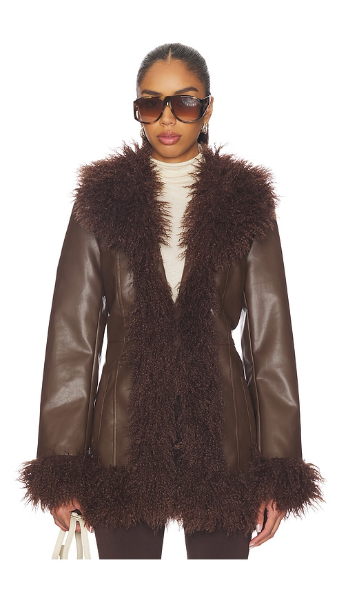 MORE TO COME Athena Shaggy Jacket in Brown | REVOLVE