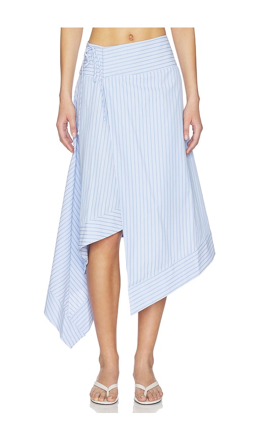MORE TO COME Dylan Asymmetrical Wrap Skirt in Blue Stripe