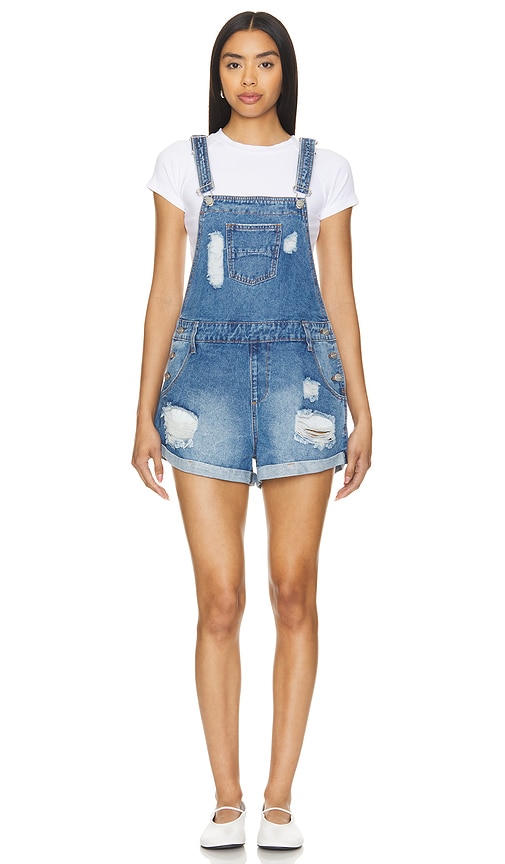 Shop More To Come Pippa Overall Shorts In Blue